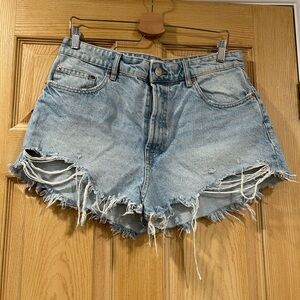 Zara Light Blue Distressed Jean Shorts